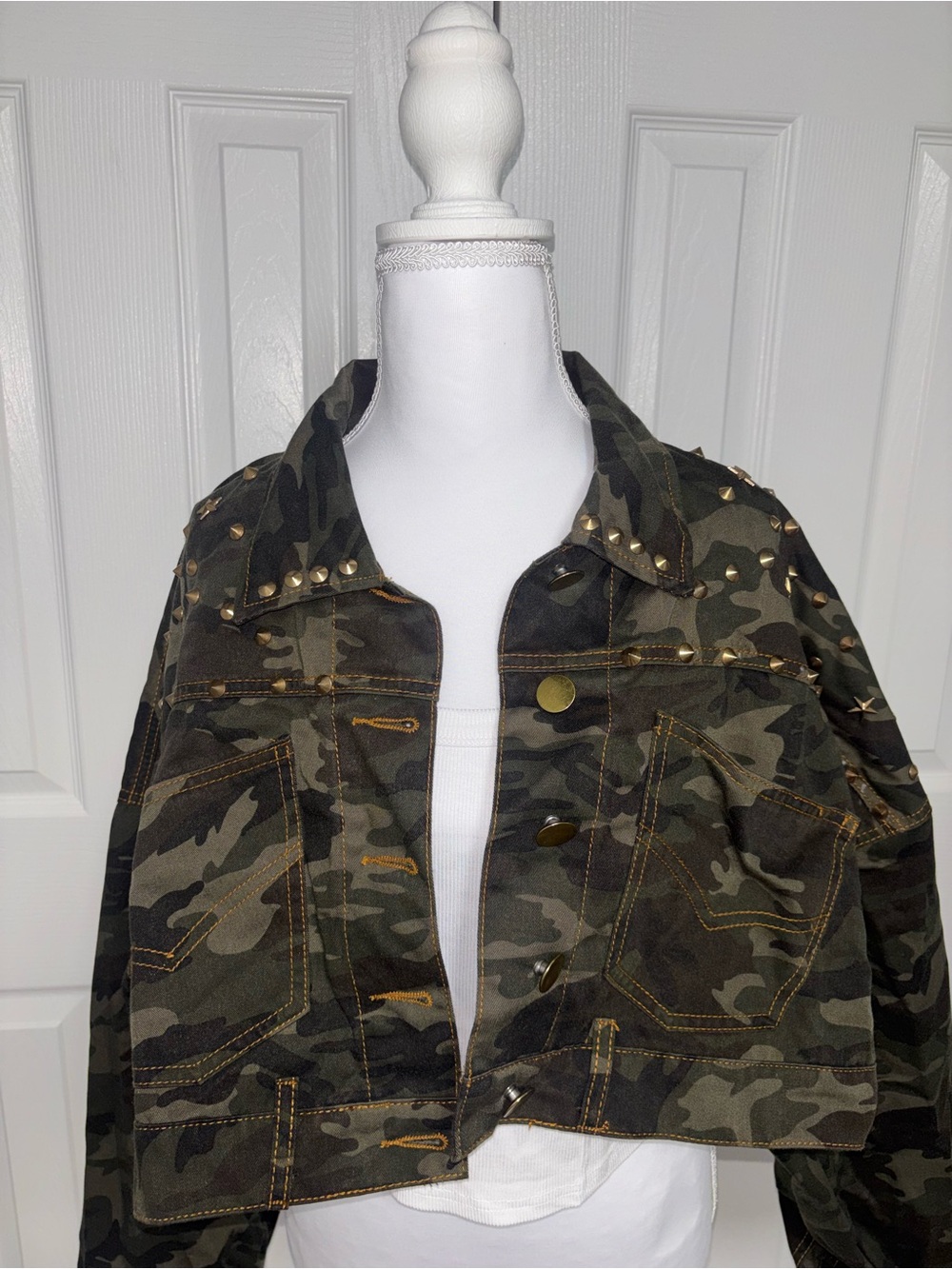 Camo Studded Crop Jacket - Green Camouflage
